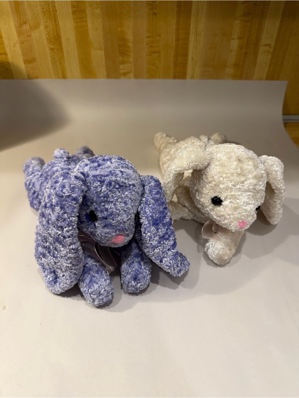 Vintage Skm Plush Bunny Pair - Lavender and Cream Soft Bunnies